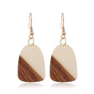 Minimalist Lightweight Ivory Resin And Wood Geometric Drop Earrings